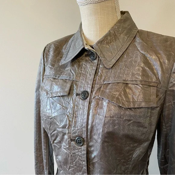 Emil Rutenberg Jacket Metallic Pewter Crinkle Lagenlook Avant Garde Designer 2 - Picture 5 of 6